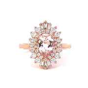 14K Rose Gold Vintgae Inspired Pear Morganite and Diamond Halo Ring